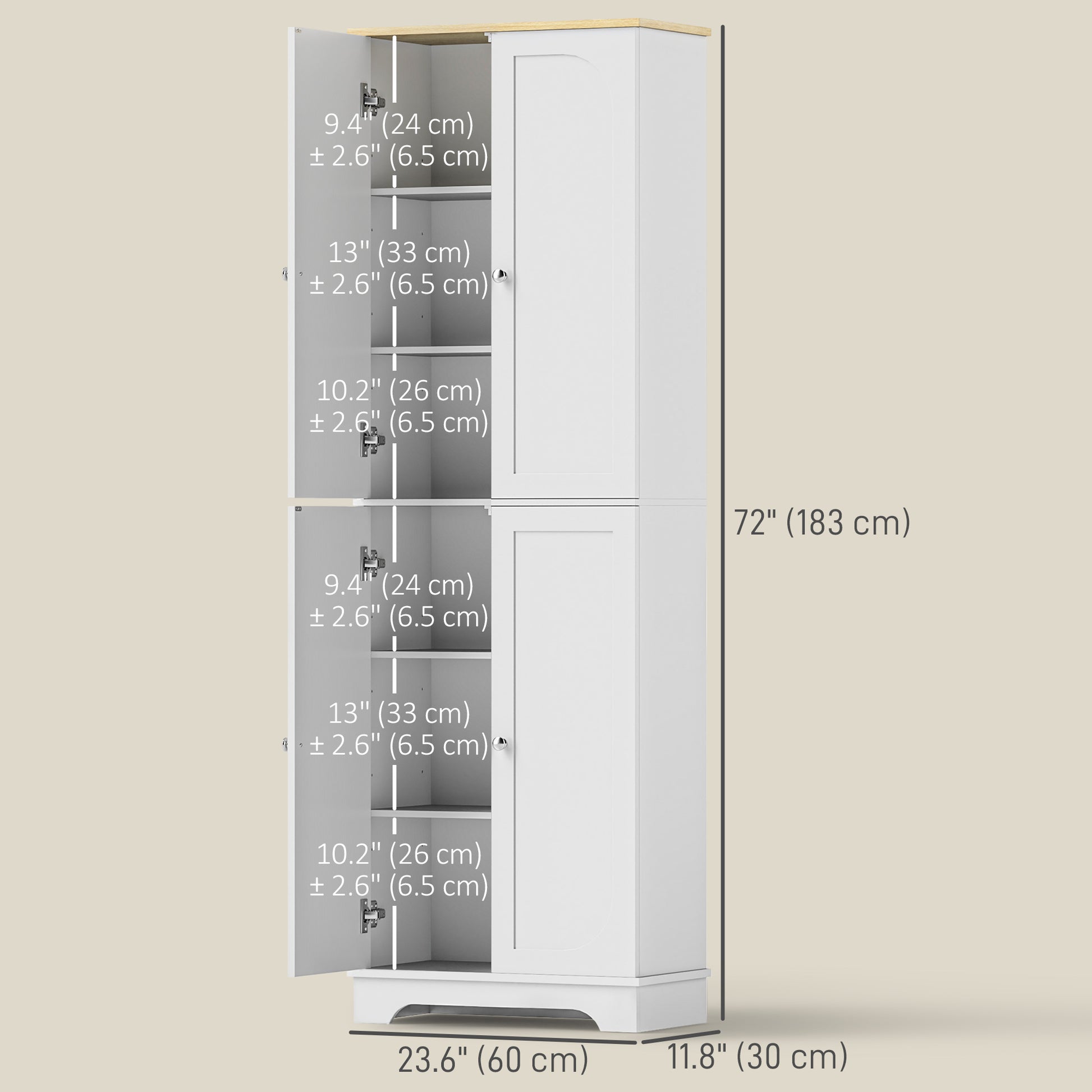Pantry Cabinet 72" Tall White 4 Door-DECOROLALA