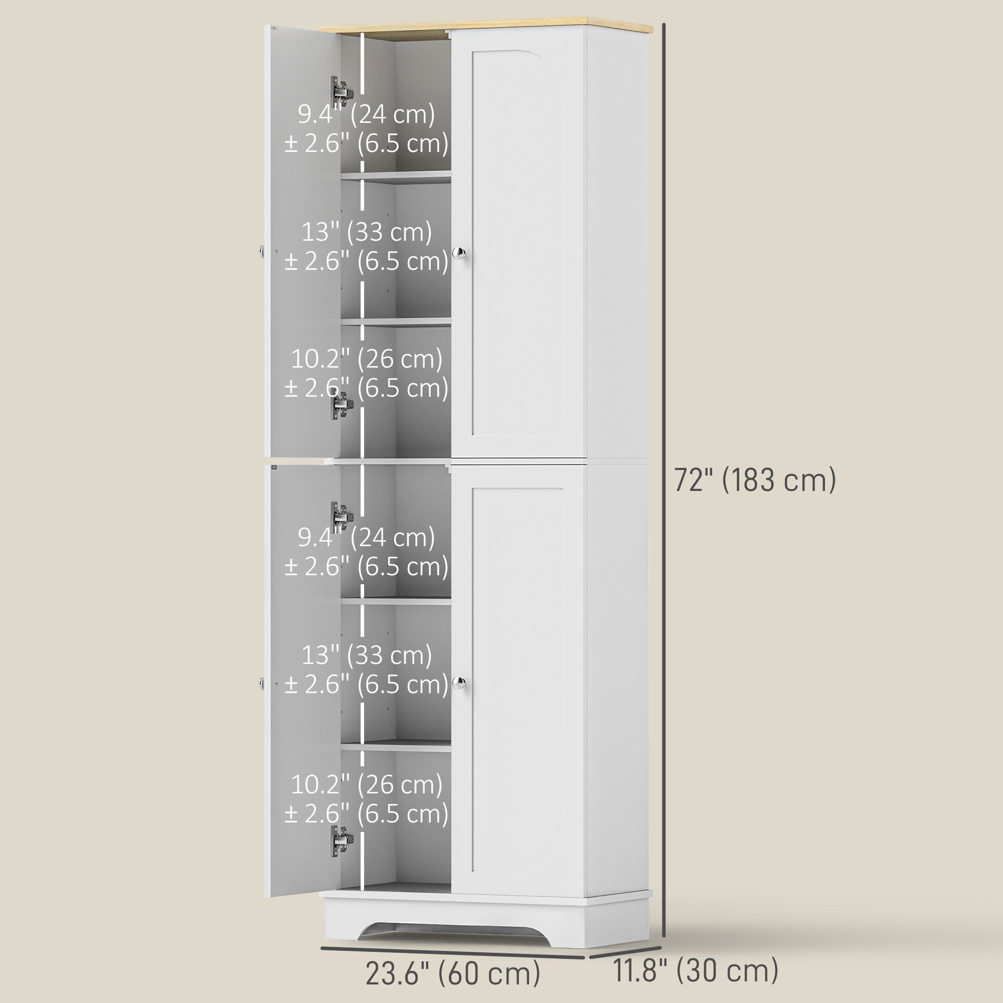 Pantry Cabinet 72" Tall White 4 Door-DECOROLALA