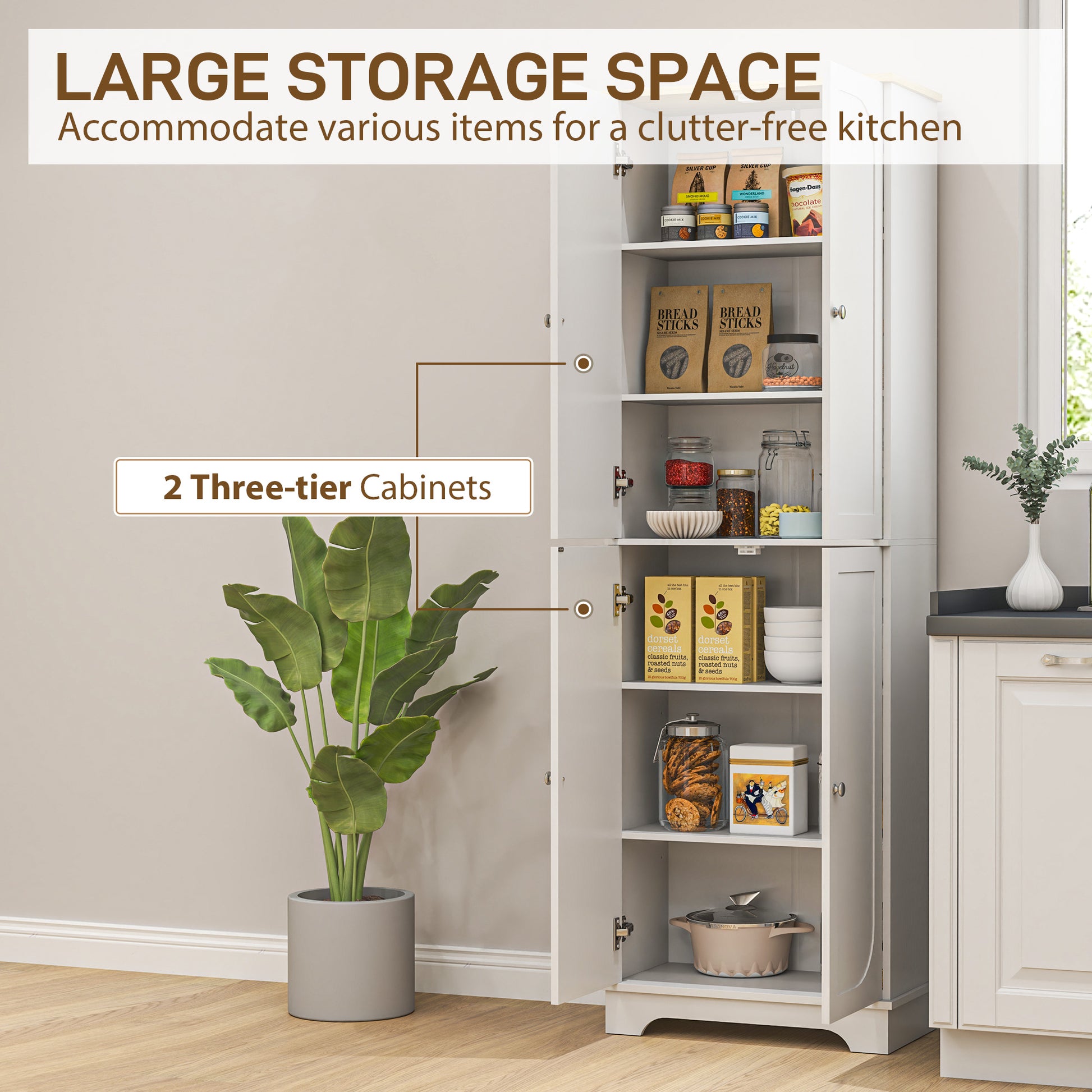 Pantry Cabinet 72" Tall White 4 Door-DECOROLALA