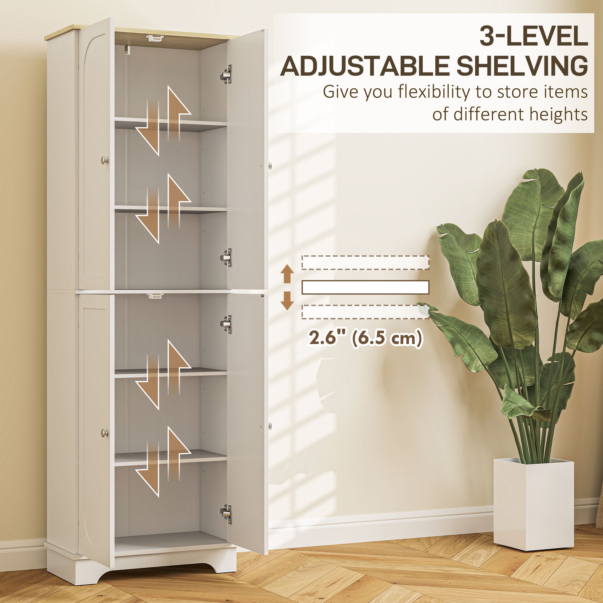 Pantry Cabinet 72" Tall White 4 Door-DECOROLALA
