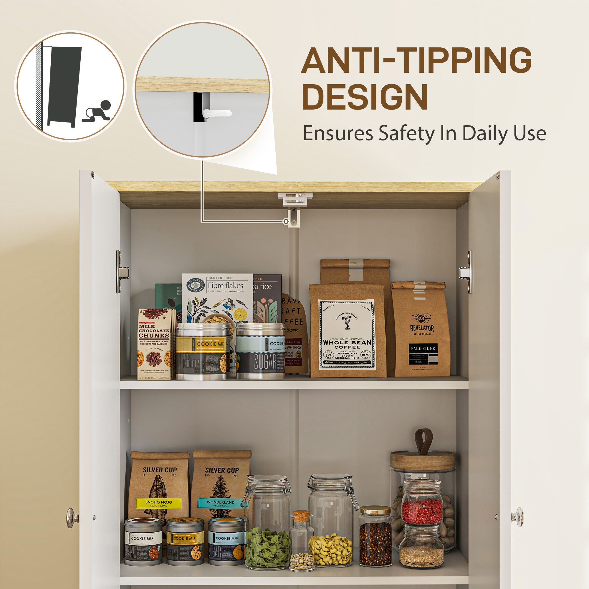 Pantry Cabinet 72" Tall White 4 Door-DECOROLALA