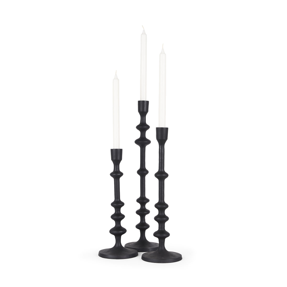 Paolo Matte Black Metal Candle Holder (Set of 3)-Table Candle Holders-DECOROLALA
