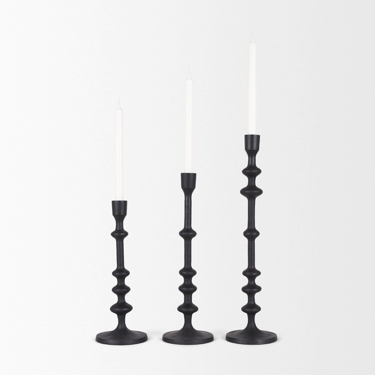 Paolo Matte Black Metal Candle Holder (Set of 3)-Table Candle Holders-DECOROLALA