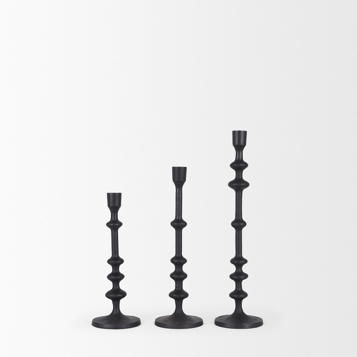 Paolo Matte Black Metal Candle Holder (Set of 3)-Table Candle Holders-DECOROLALA
