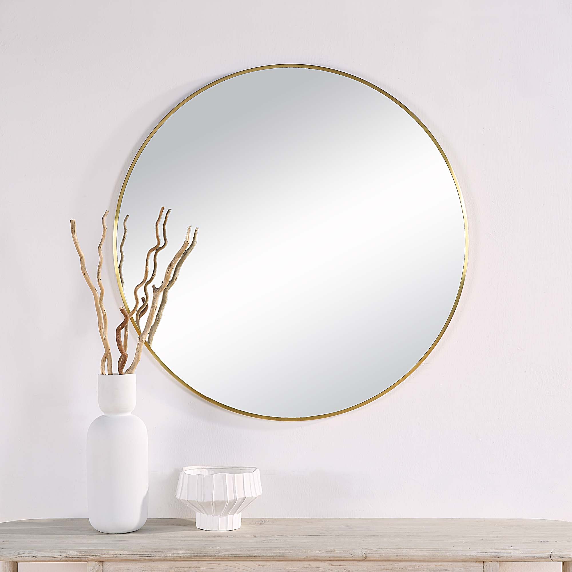 Parga 36" Tall Round Wall Mirror, Yellow-Mirror-DECOROLALA