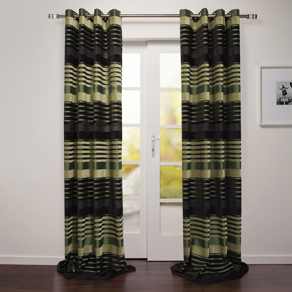 Paris Chenille Horizontal Stripe Grommet Curtain 54"x 95"-Curtains-DECOROLALA