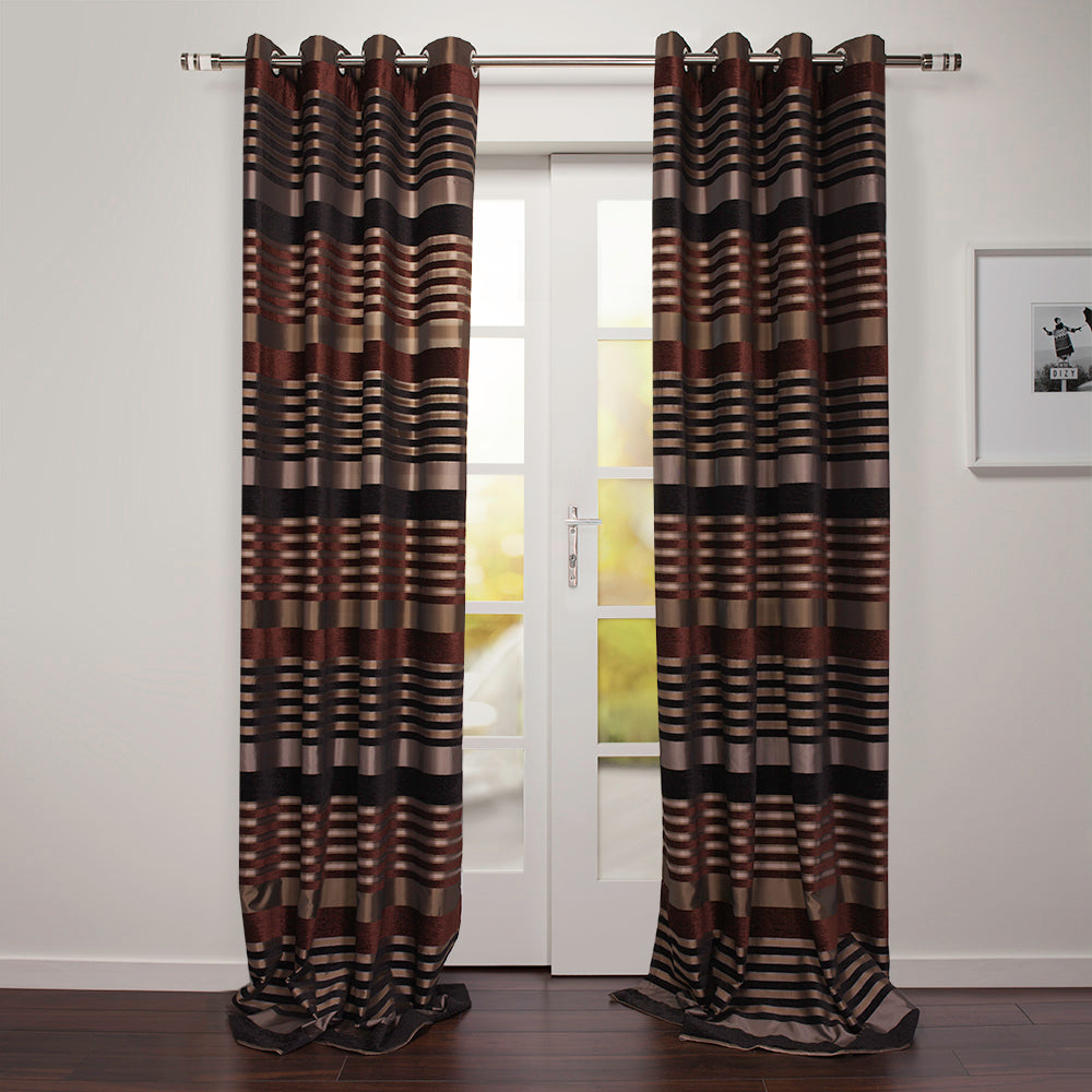 Paris Chenille Horizontal Stripe Grommet Curtain 54"x 95"-Curtains-DECOROLALA
