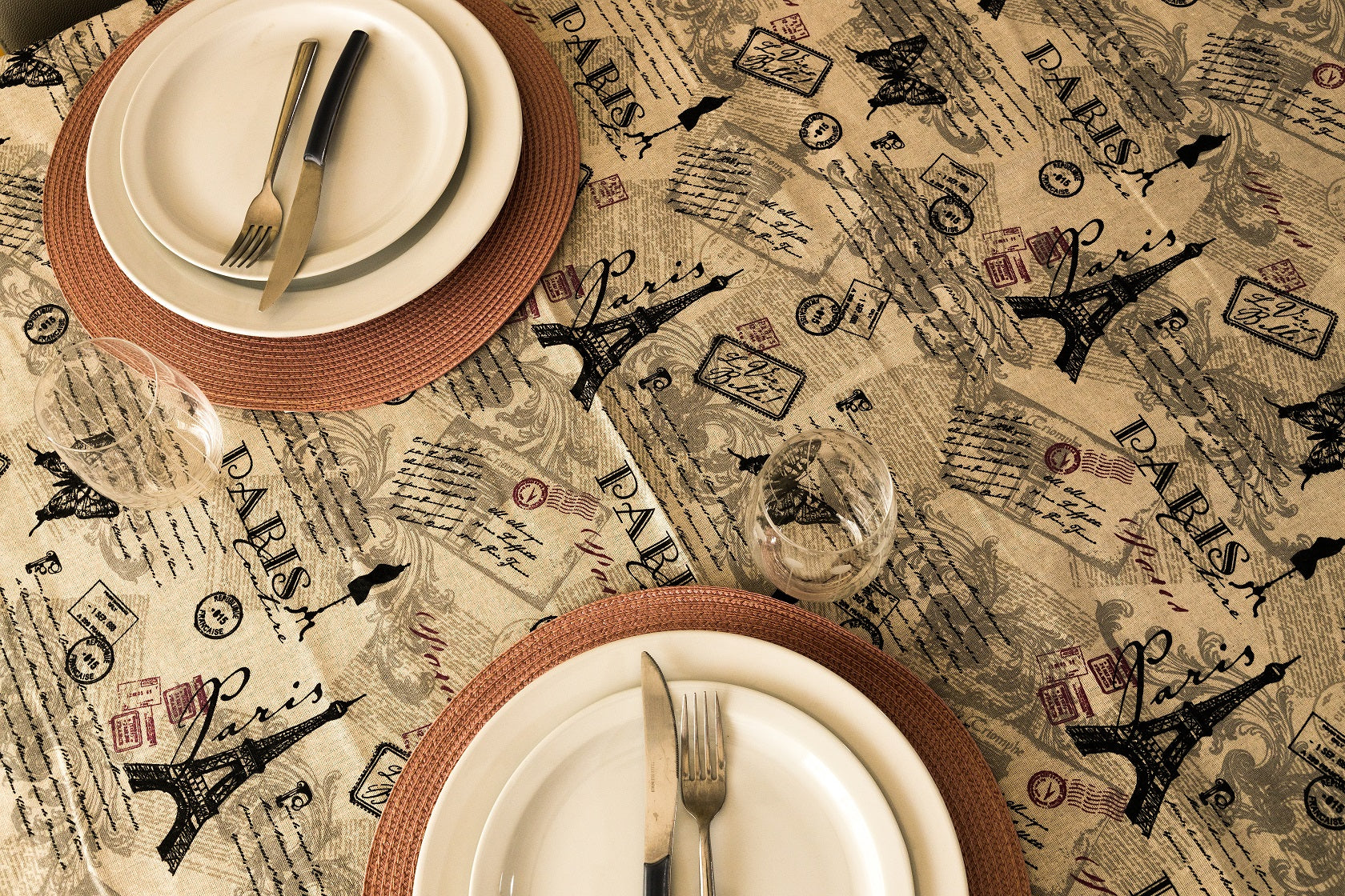 Parisian Themed Printed Cotton and Linen Tablecloth-Table Linens-DECOROLALA