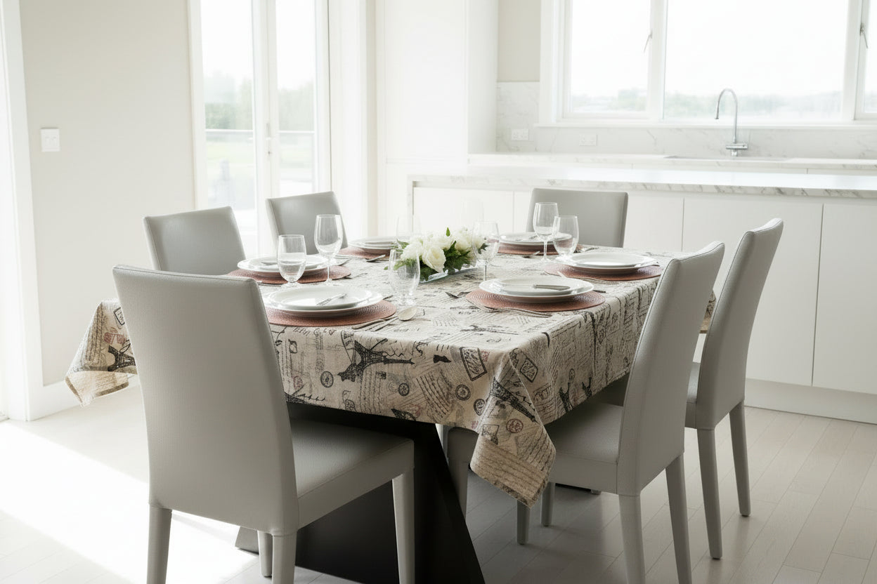 Parisian Themed Printed Cotton and Linen Tablecloth-Table Linens-DECOROLALA