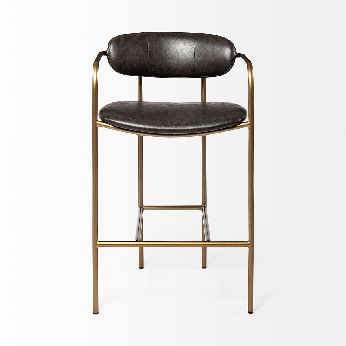 Parker Brown Faux Leather Seat Gold Metal Counter Stool-Bar Stools-DECOROLALA