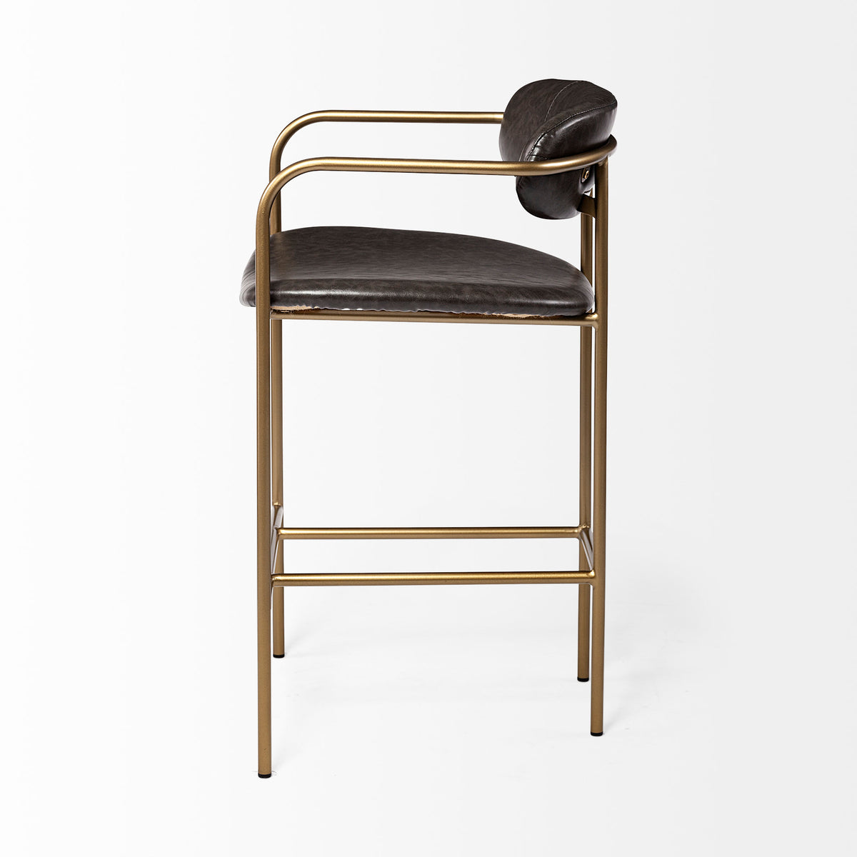 Parker Brown Faux Leather Seat Gold Metal Counter Stool-Bar Stools-DECOROLALA