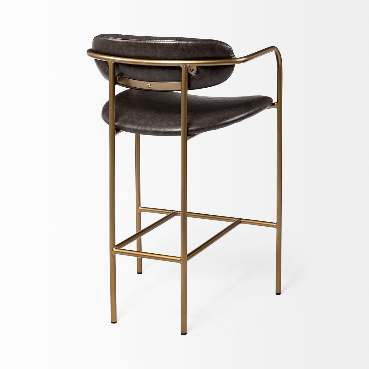 Parker Brown Faux Leather Seat Gold Metal Counter Stool-Bar Stools-DECOROLALA