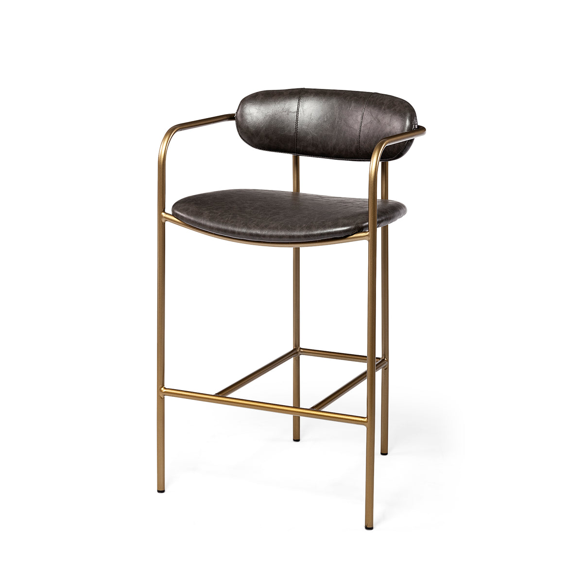 Parker Brown Faux Leather Seat Gold Metal Counter Stool-Bar Stools-DECOROLALA