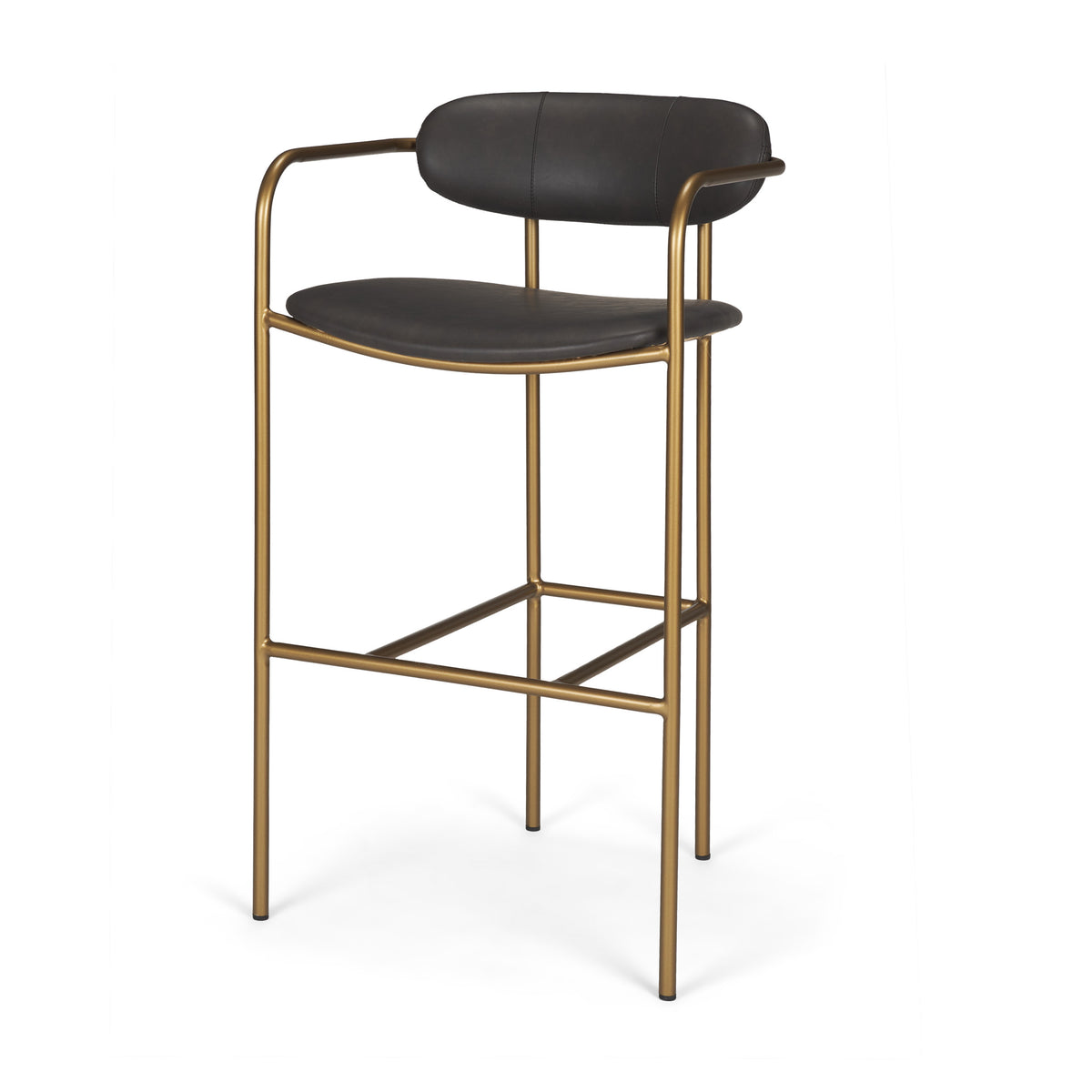 Parker Brown Faux Leather Seat Gold Metal Bar Stool-Bar Stools-DECOROLALA