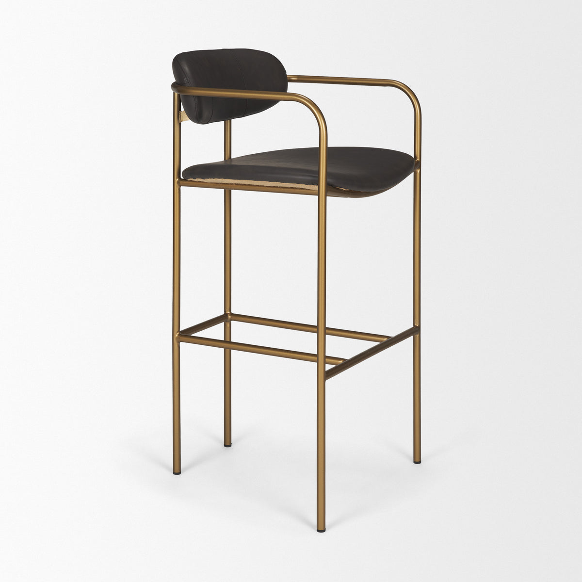 Parker Brown Faux Leather Seat Gold Metal Bar Stool-Bar Stools-DECOROLALA