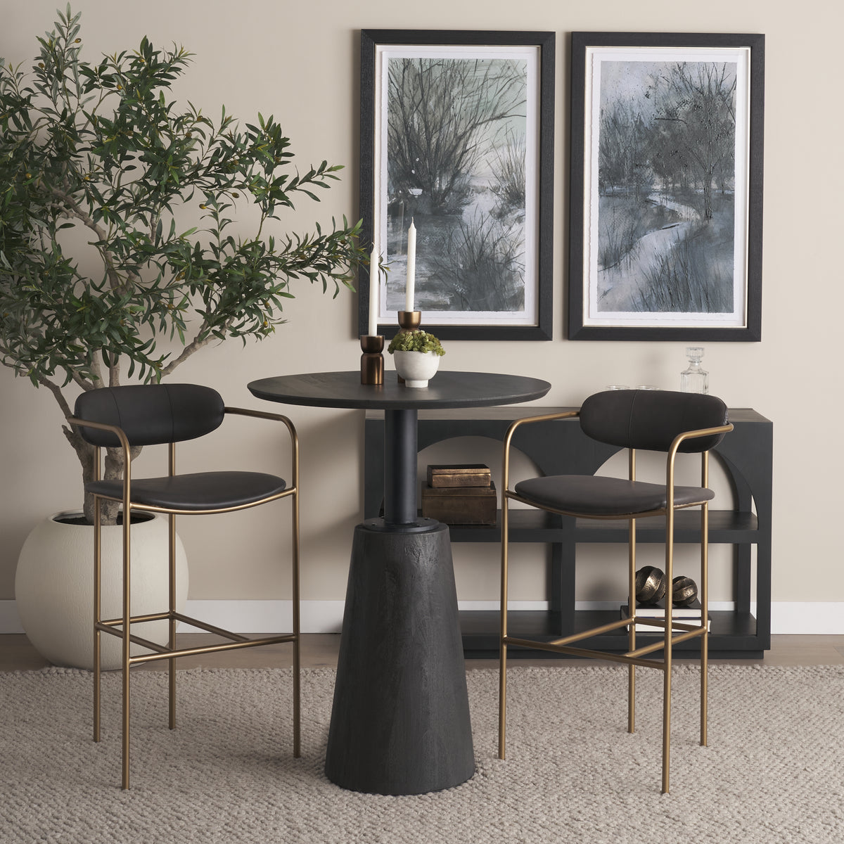 Parker Brown Faux Leather Seat Gold Metal Bar Stool-Bar Stools-DECOROLALA