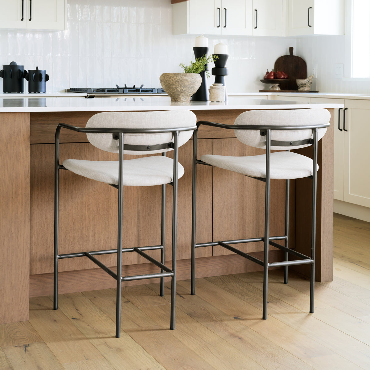 Parker Fabric Seat Gold Metal Counter Stool-Bar Stools-DECOROLALA