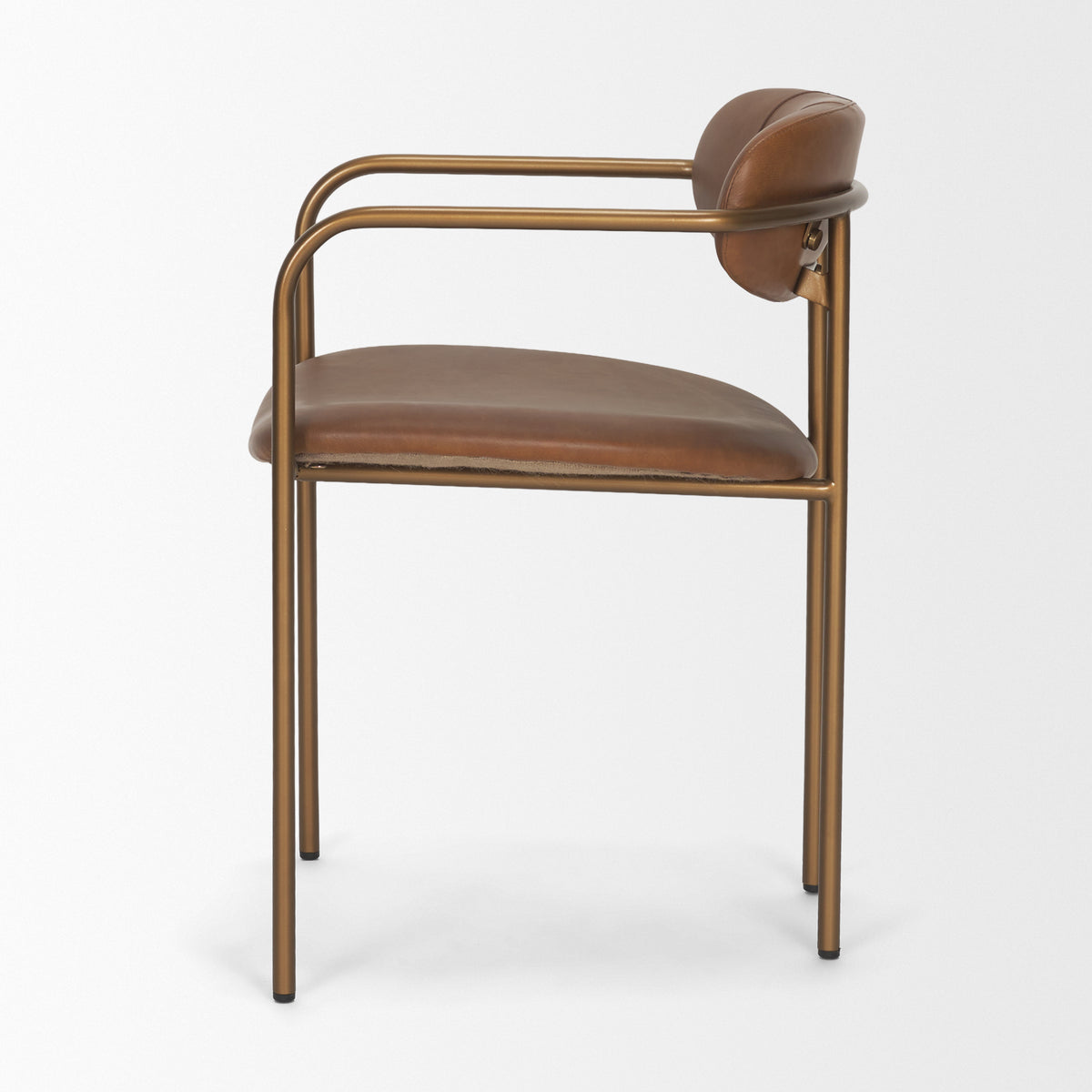 Parker Curved Back Dining Arm Chair | Leather w/ Gold Metal-Dining Chairs-DECOROLALA