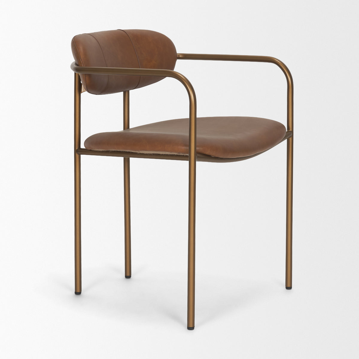 Parker Curved Back Dining Arm Chair | Leather w/ Gold Metal-Dining Chairs-DECOROLALA
