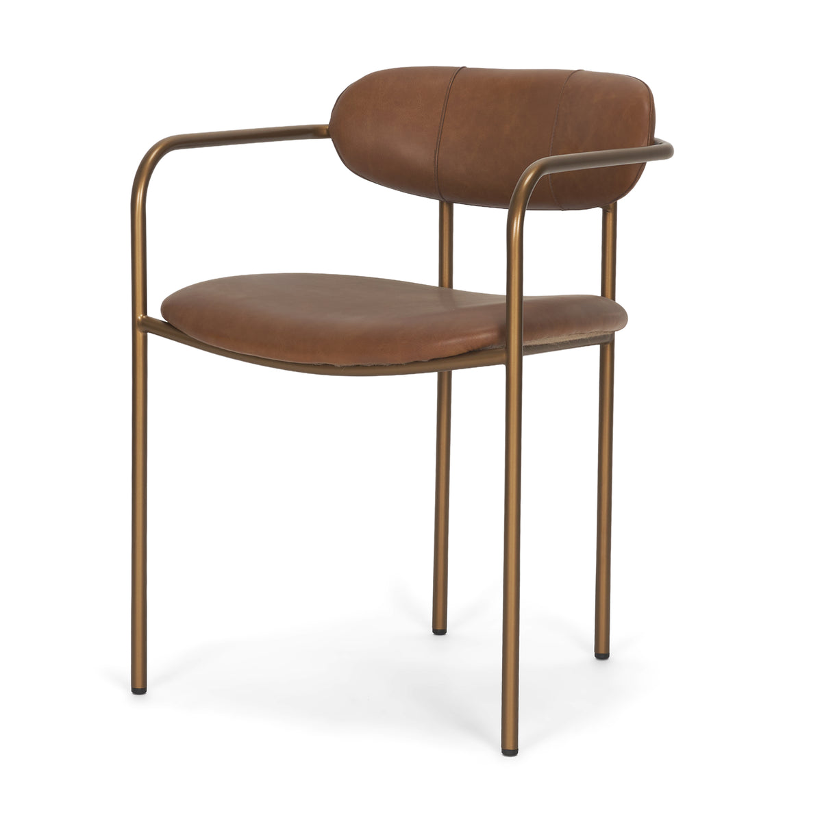 Parker Curved Back Dining Arm Chair | Leather w/ Gold Metal-Dining Chairs-DECOROLALA