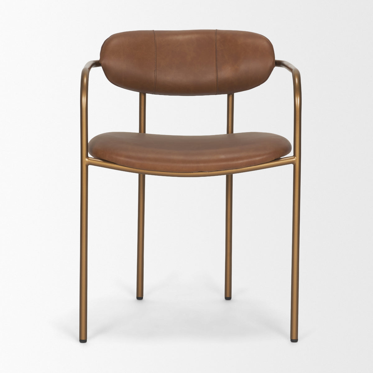 Parker Curved Back Dining Arm Chair | Leather w/ Gold Metal-Dining Chairs-DECOROLALA