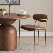 Parker Curved Back Dining Arm Chair | Leather w/ Gold Metal-Dining Chairs-DECOROLALA