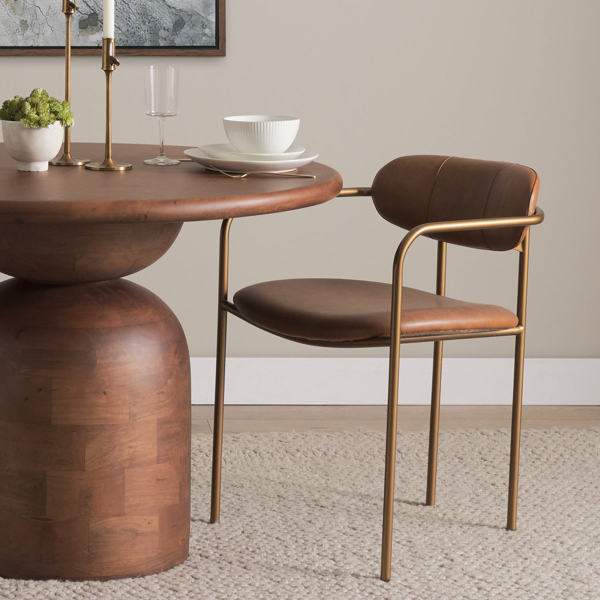 Parker Curved Back Dining Armchair - Leather and Gold-Dining Chairs-DECOROLALA