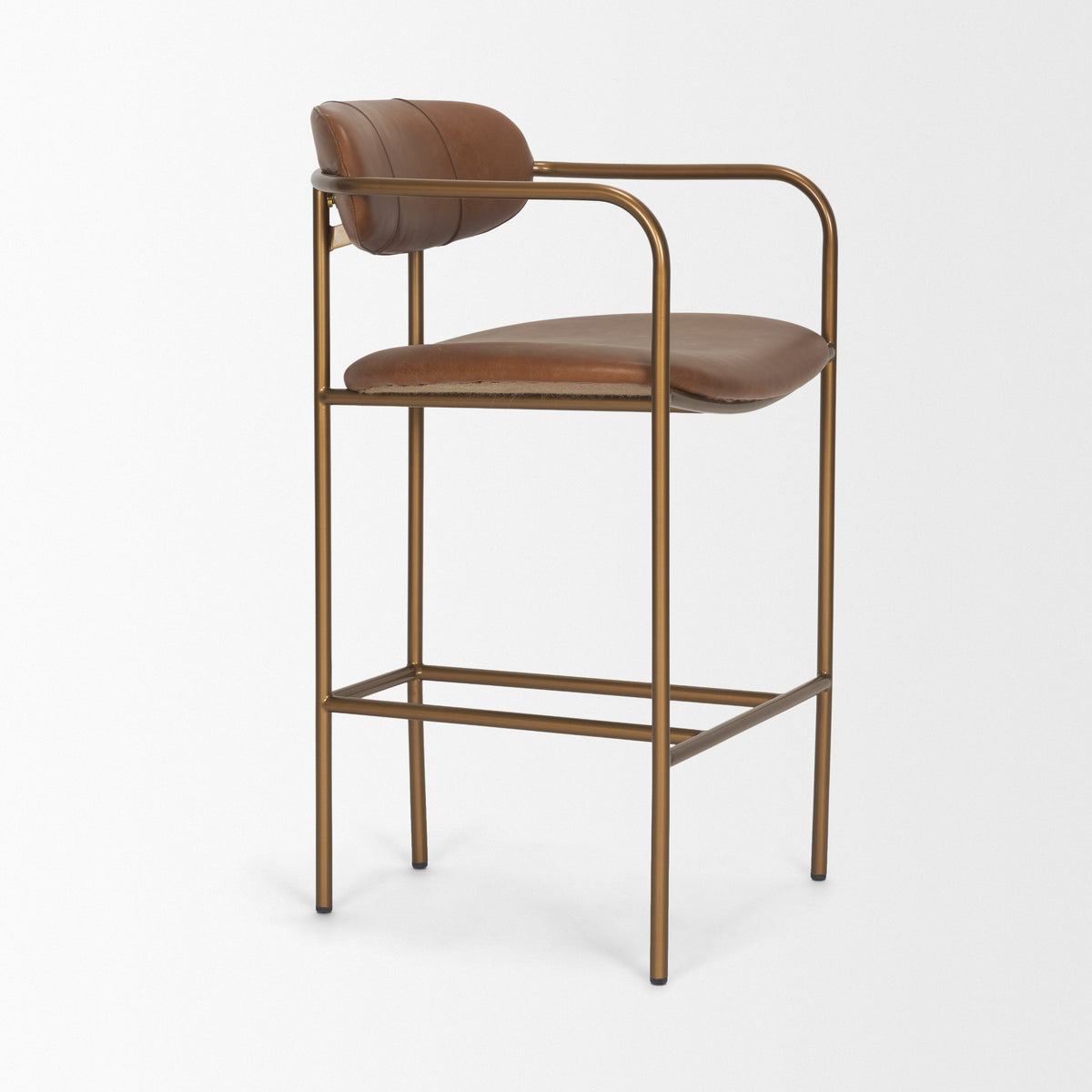 Parker Leather Counter Stool - Gold Metal (Min Order Qty 2)-Bar Stools-DECOROLALA
