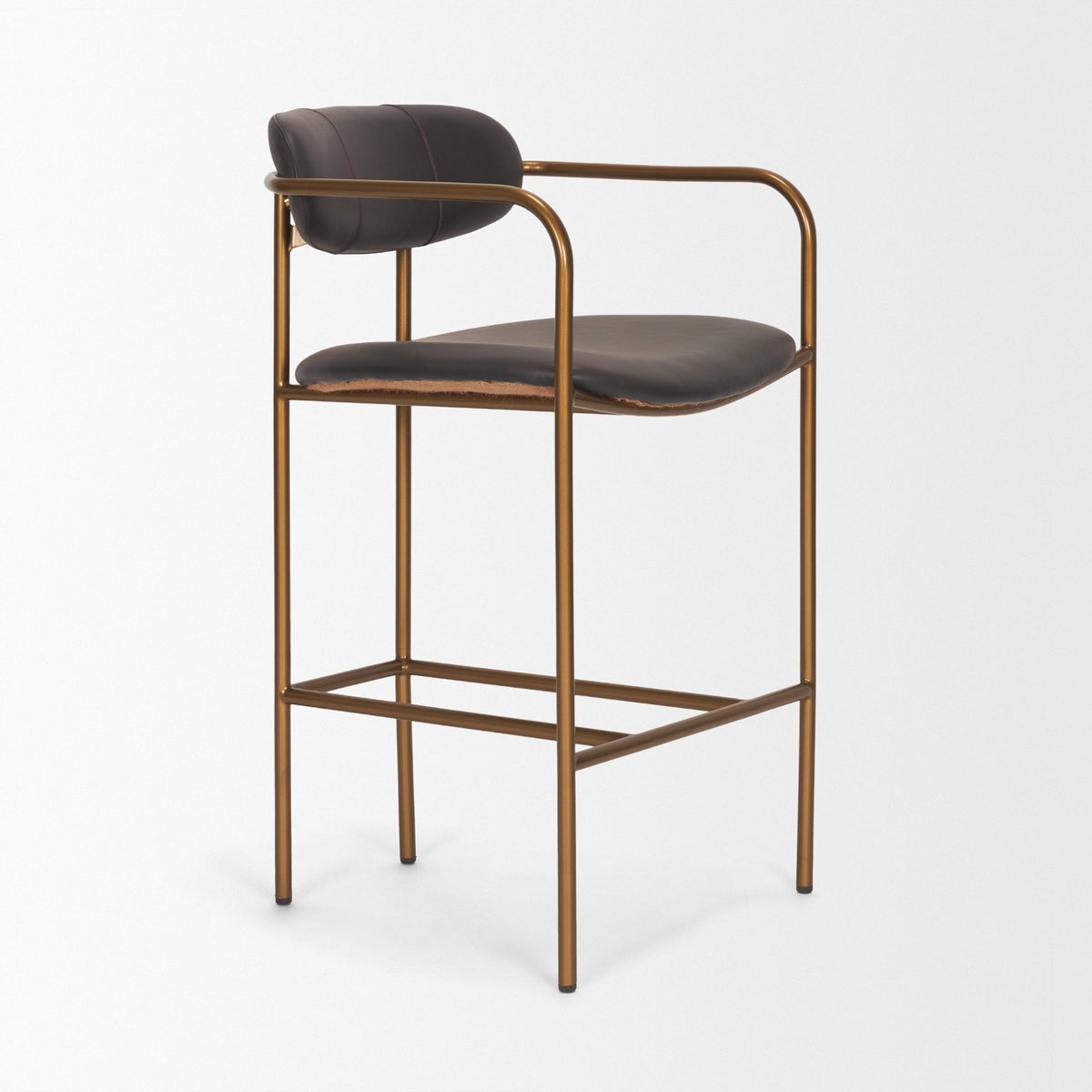 Parker Leather Counter Stool - Gold Metal (Min Order Qty 2)-Bar Stools-DECOROLALA