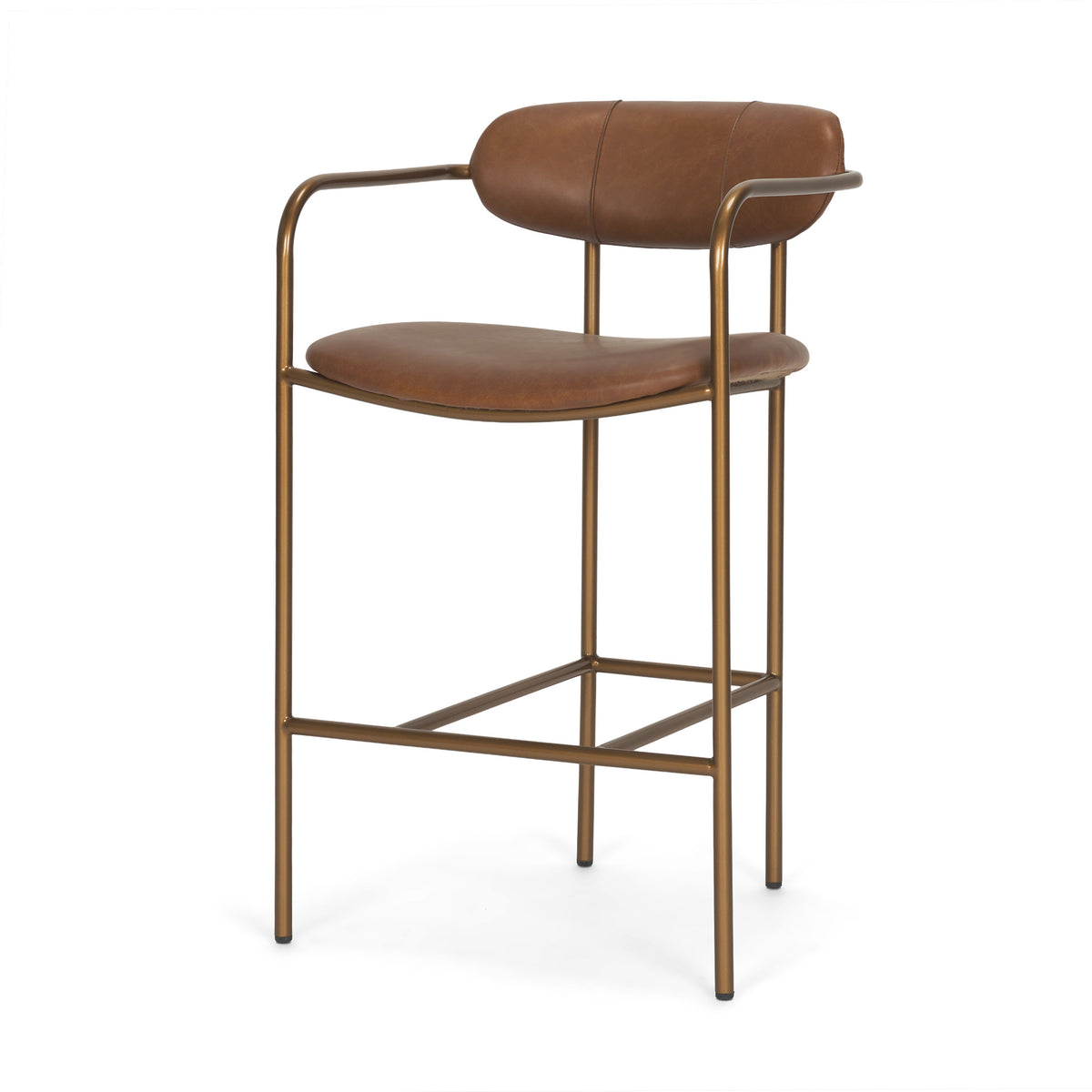 Parker Leather Counter Stool - Gold Metal (Min Order Qty 2)-Bar Stools-DECOROLALA