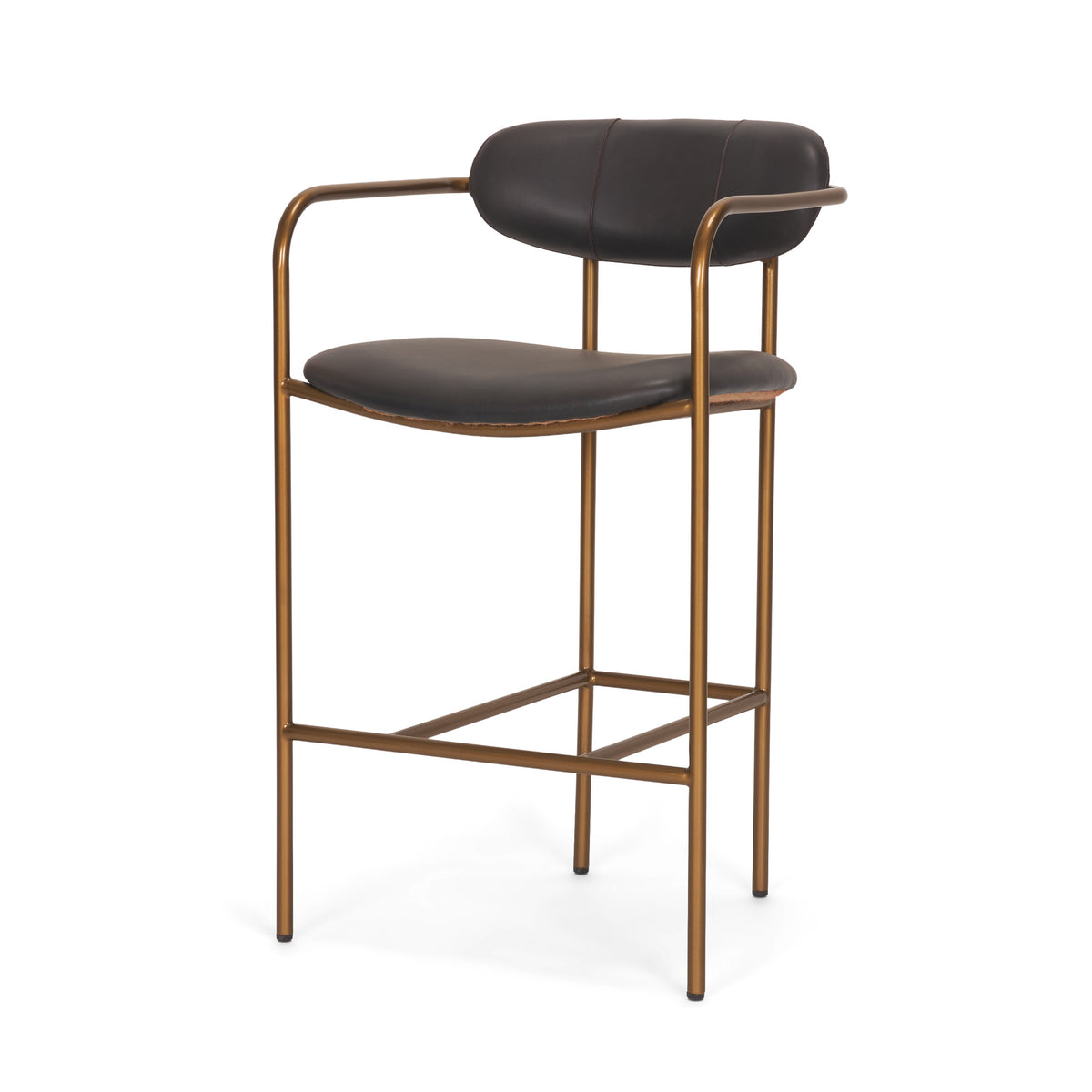 Parker Leather Counter Stool - Gold Metal (Min Order Qty 2)-Bar Stools-DECOROLALA