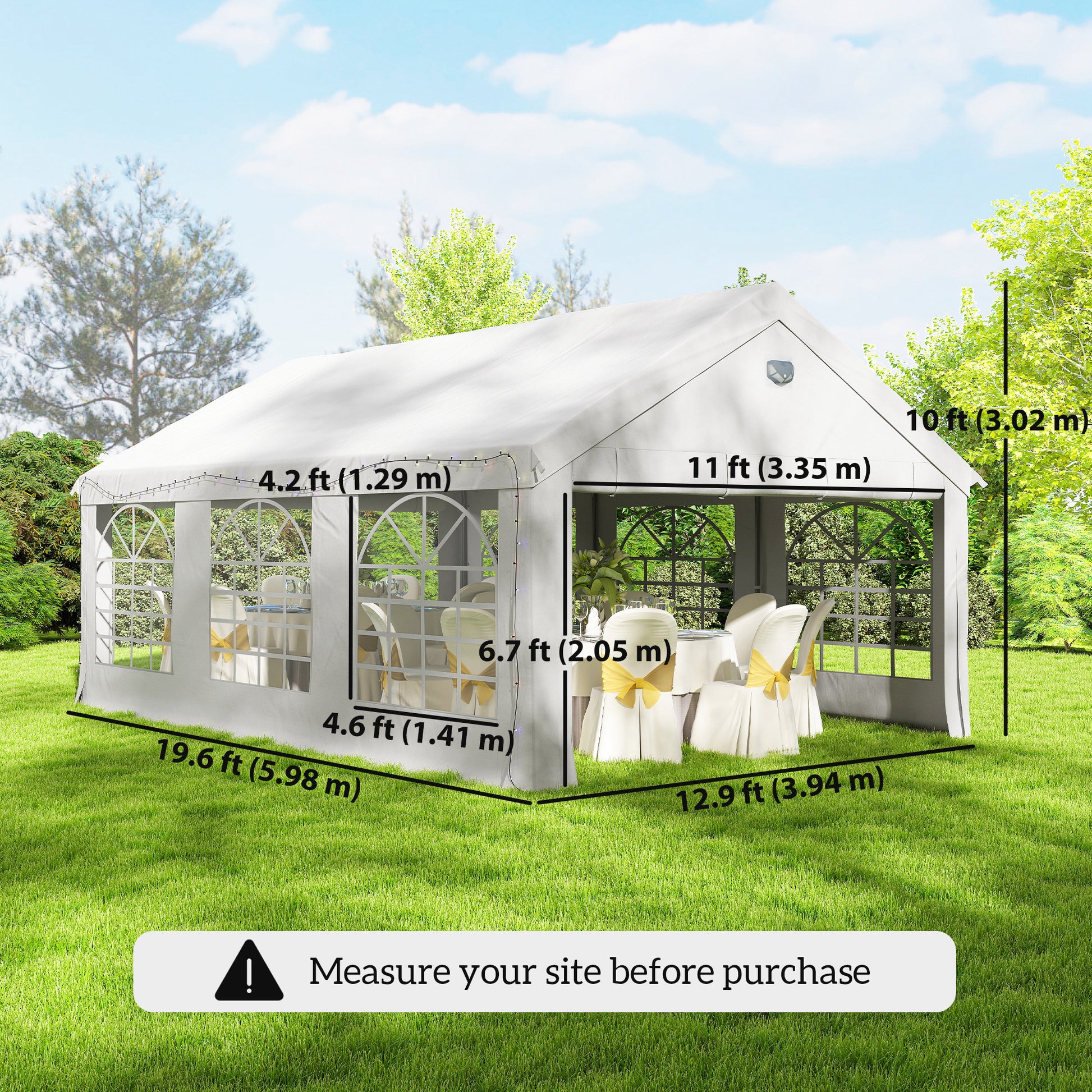 Party Tent 20x13 ft Gazebo - White 4 Sidewalls-DECOROLALA