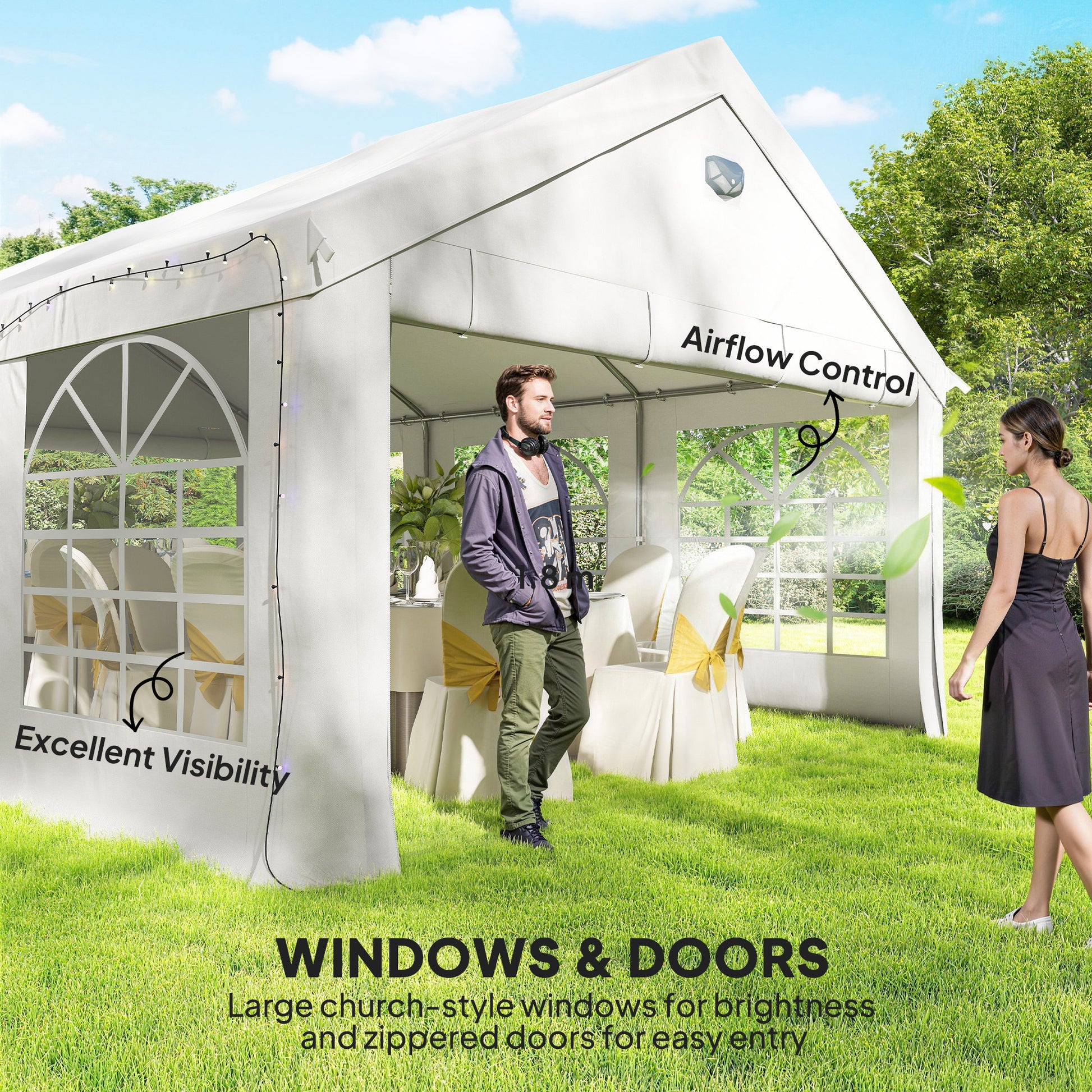 Party Tent 20x13 ft Gazebo - White 4 Sidewalls-DECOROLALA