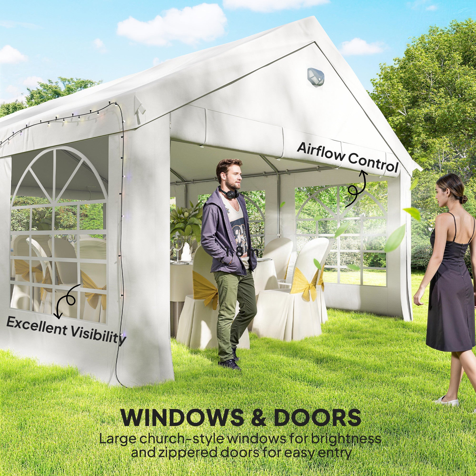 Party Tent 20x13 ft Gazebo - White 4 Sidewalls-DECOROLALA