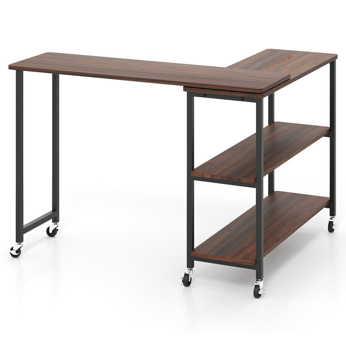 Patented Large 360-Degree Free Rotating Sofa Side Table with Wheels and Storage Shelf-Walnut-End & Side Tables-DECOROLALA