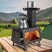 Patented Portable Wood Camping Burning Stove Heater with 2 Cooking Positions-Fire Pits-DECOROLALA