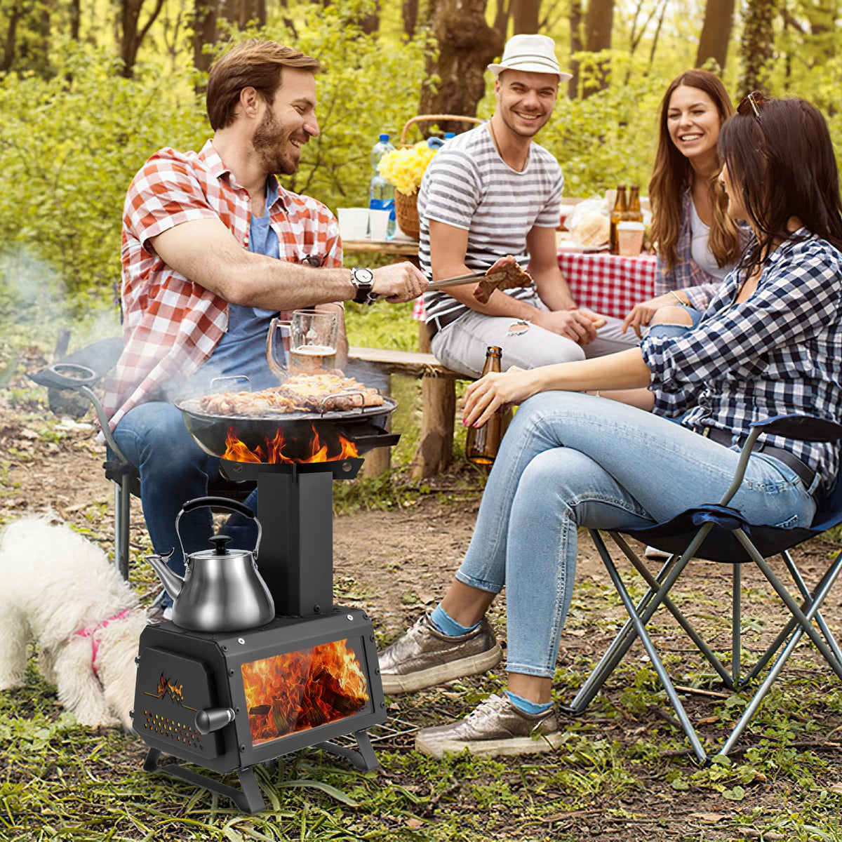 Patented Portable Wood Camping Burning Stove Heater with 2 Cooking Positions-Fire Pits-DECOROLALA