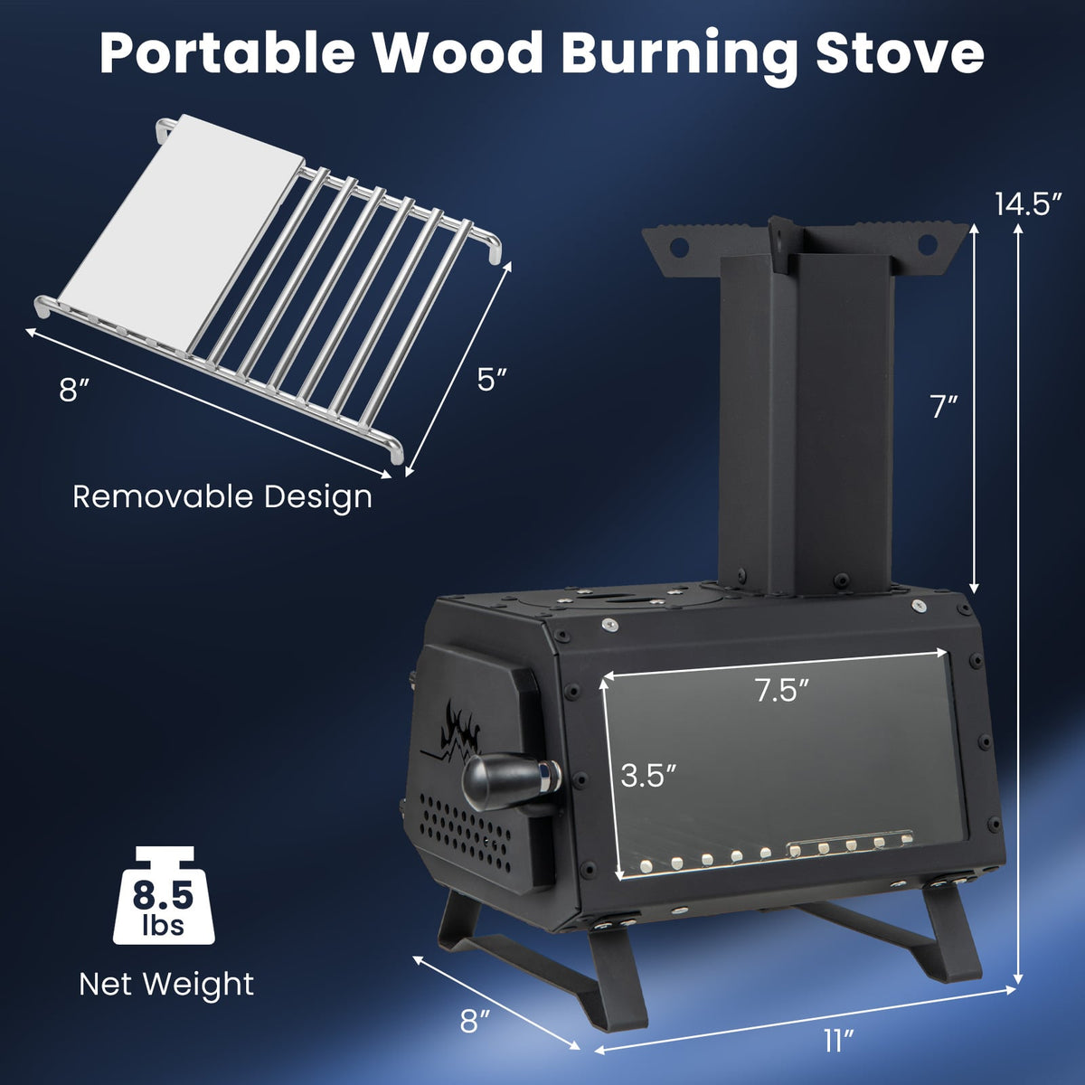 Patented Portable Wood Camping Burning Stove Heater with 2 Cooking Positions-Fire Pits-DECOROLALA