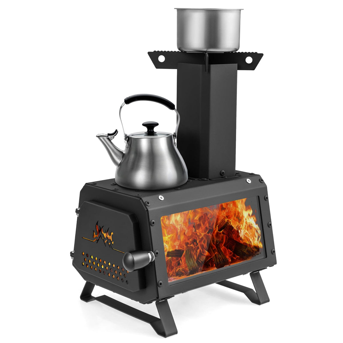 Patented Portable Wood Camping Burning Stove Heater with 2 Cooking Positions-Fire Pits-DECOROLALA