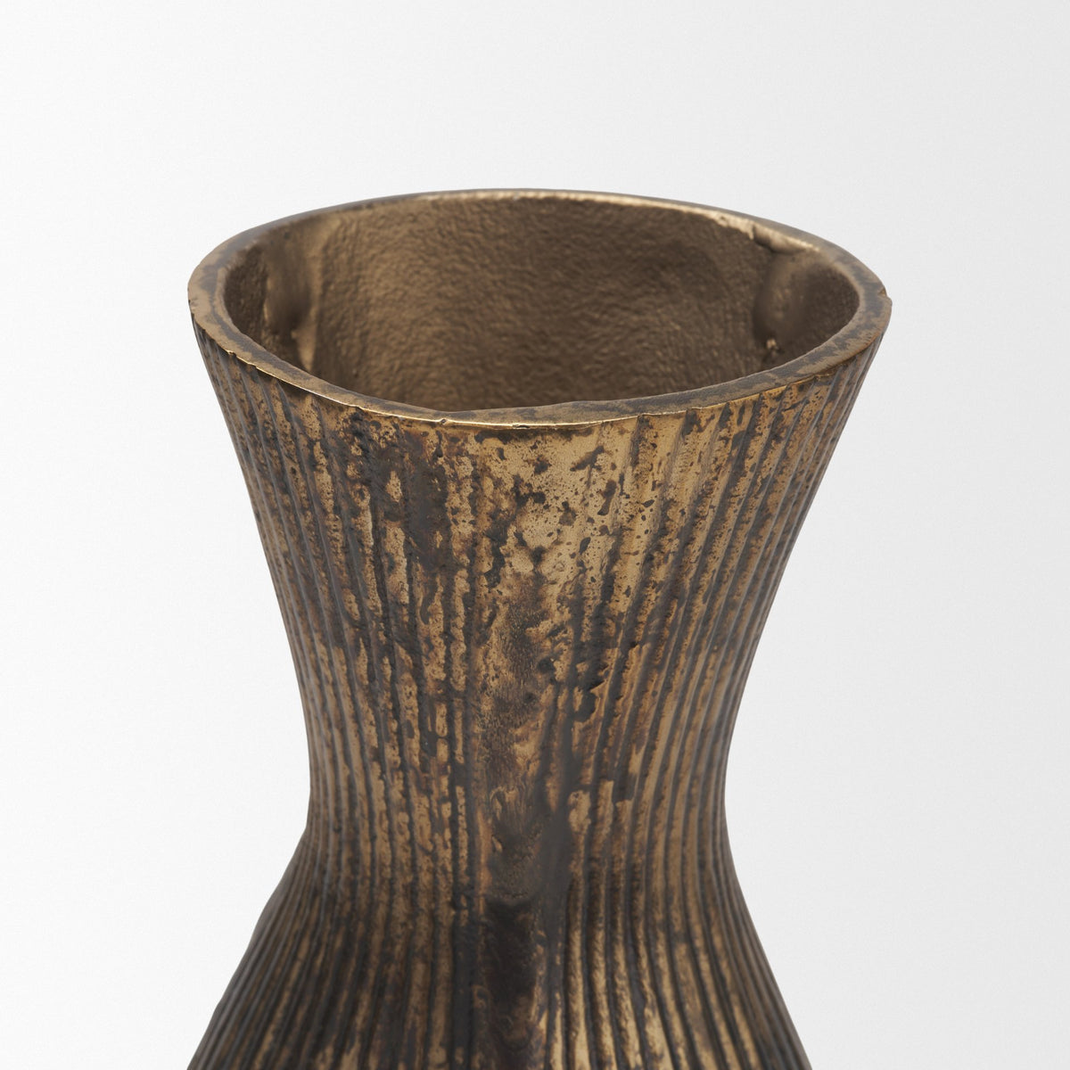 Patine Metal Fluted Hourglass Decorative Vase-Vase-DECOROLALA
