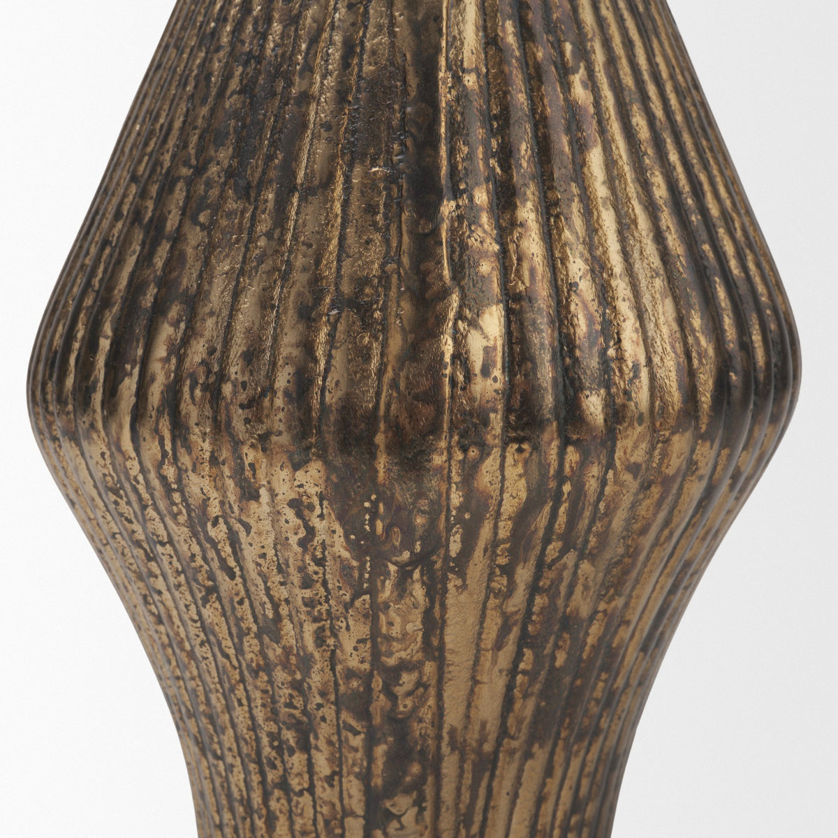 Patine Metal Fluted Hourglass Decorative Vase-Vase-DECOROLALA