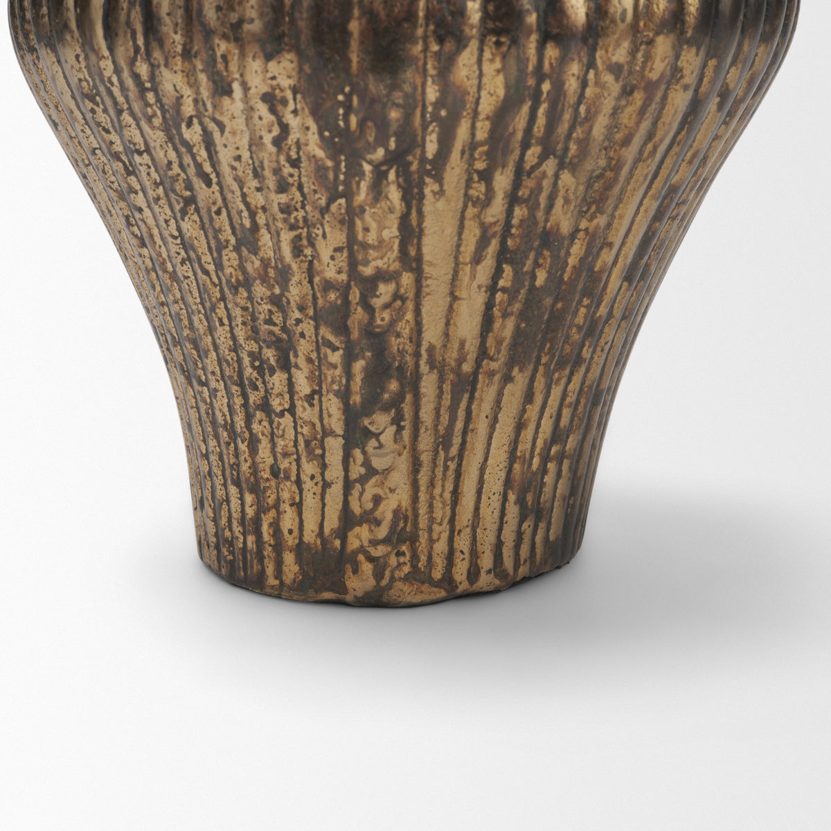 Patine Metal Fluted Hourglass Decorative Vase-Vase-DECOROLALA