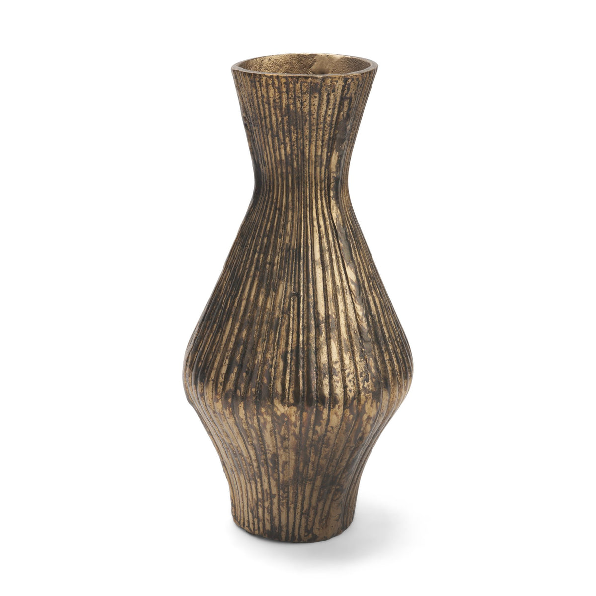 Patine Metal Fluted Hourglass Decorative Vase-Vase-DECOROLALA