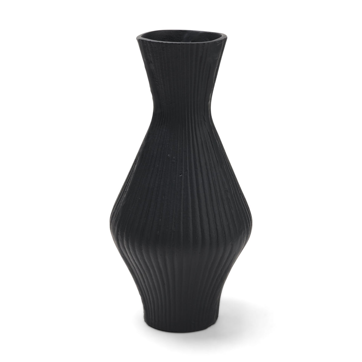 Patine Metal Fluted Hourglass Decorative Vase-Vase-DECOROLALA
