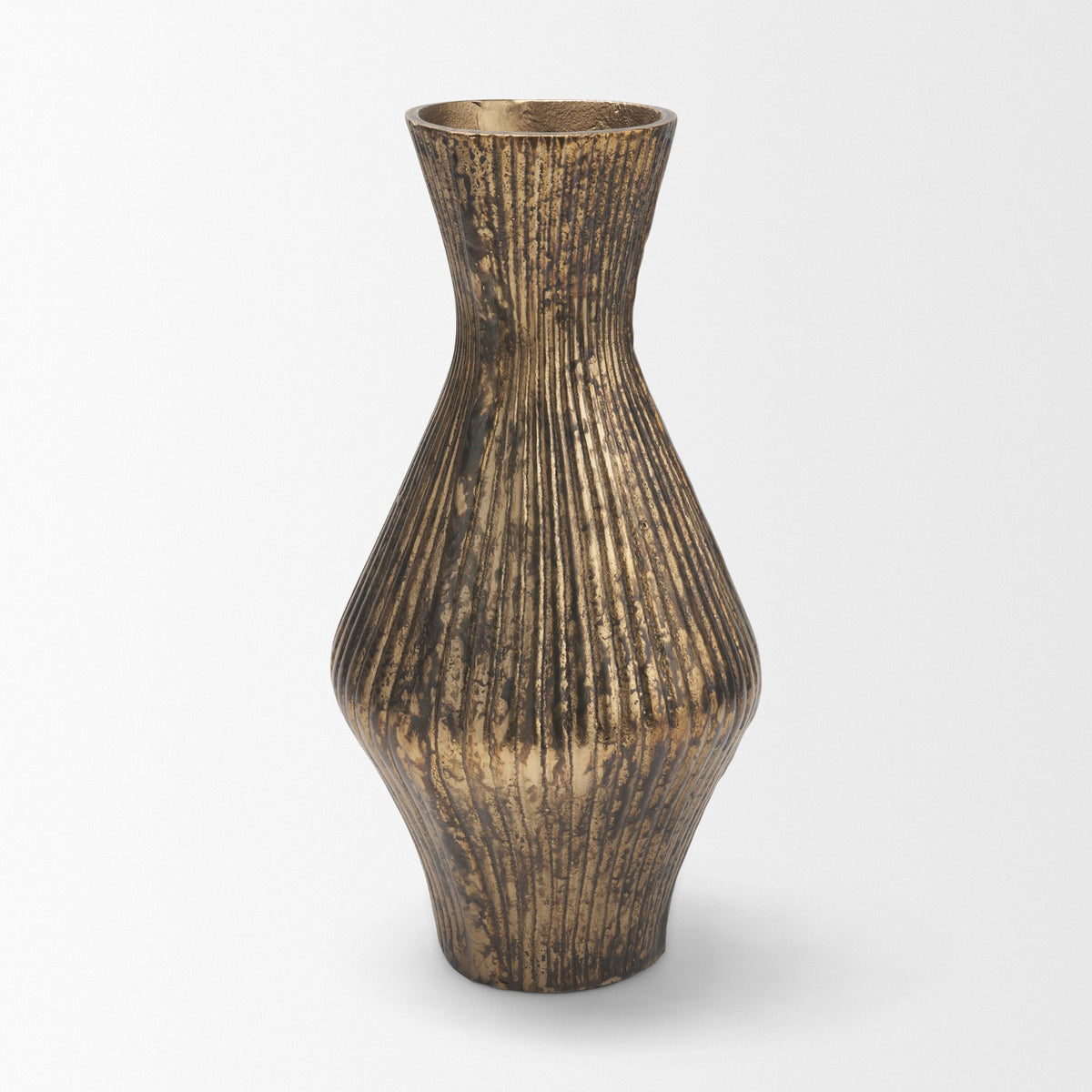 Patine Metal Fluted Hourglass Decorative Vase-Vase-DECOROLALA