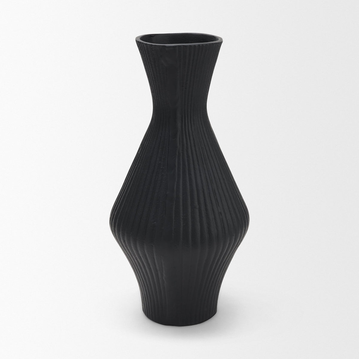 Patine Metal Fluted Hourglass Decorative Vase-Vase-DECOROLALA