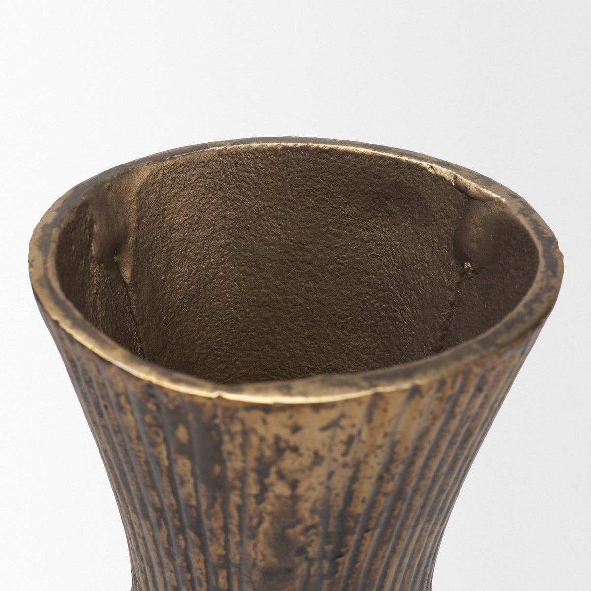 Patine Metal Fluted Hourglass Decorative Vase-Vase-DECOROLALA