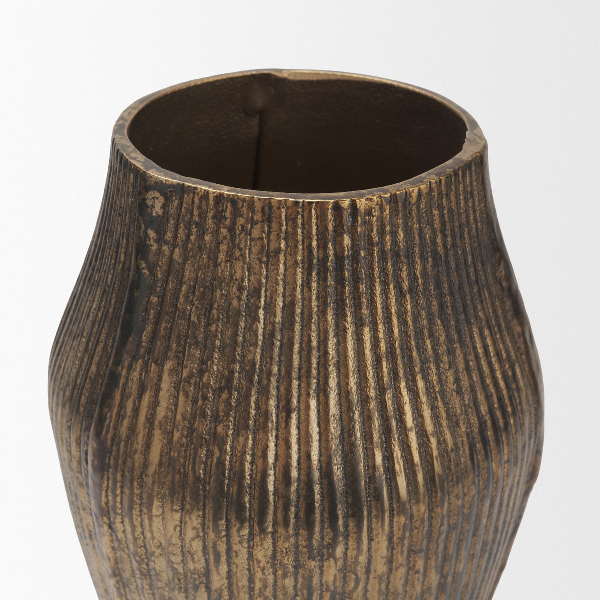 Patine Wide Metal Fluted Decorative Vase-Vase-DECOROLALA