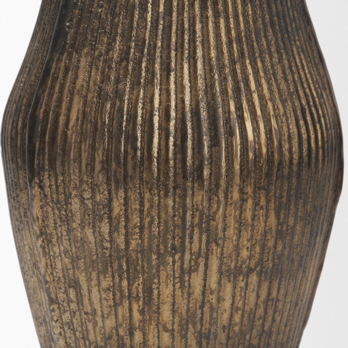 Patine Wide Metal Fluted Decorative Vase-Vase-DECOROLALA
