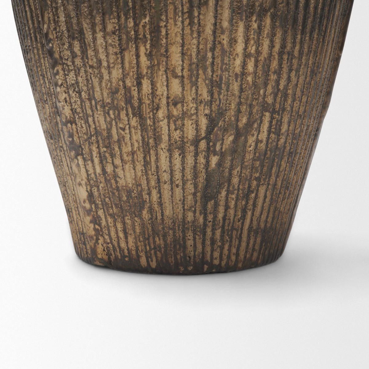 Patine Wide Metal Fluted Decorative Vase-Vase-DECOROLALA